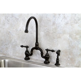 Elements of Design English Country Oil-Rubbed Bronze 2-Handle Deck-Mount Bridge Kitchen Faucet with Side Sprayer