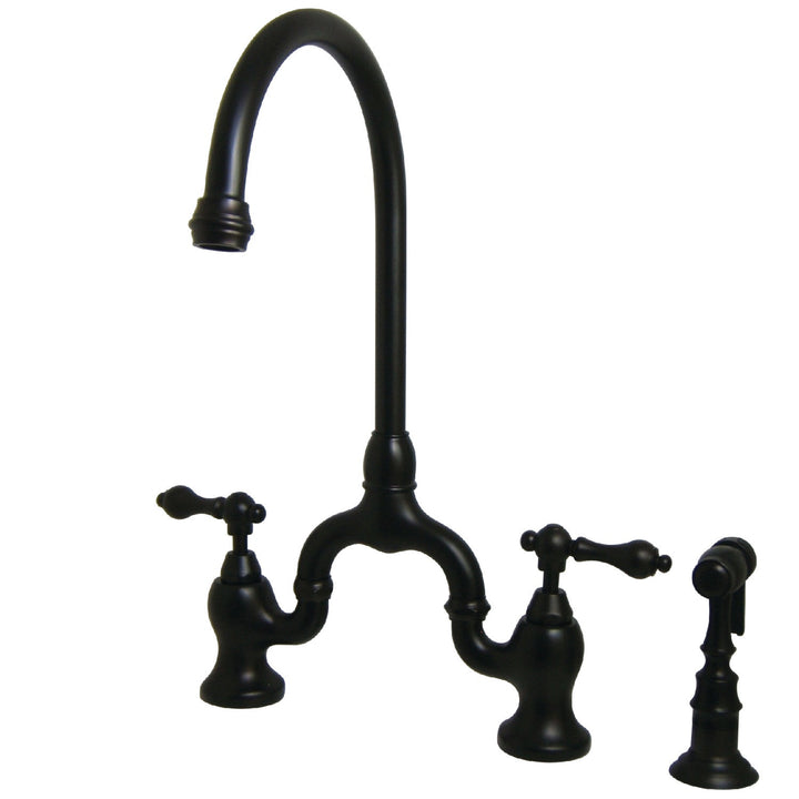 Elements of Design English Country Oil-Rubbed Bronze 2-Handle Deck-Mount Bridge Kitchen Faucet with Side Sprayer