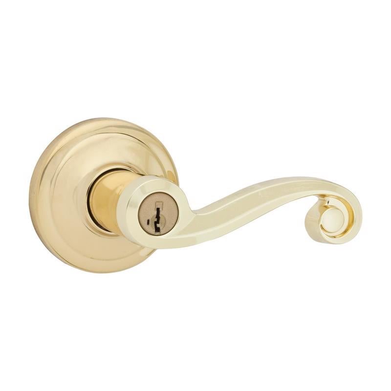 Kwikset SmartKey Lido Polished Brass Entry Lockset, ANSI/BHMA Grade 2, KW1, 1-3/4 in