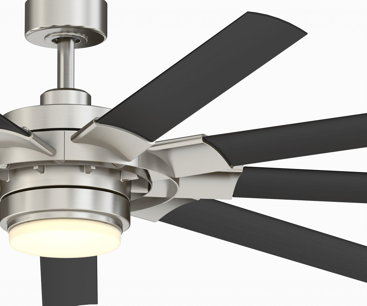Fanimation Studio Collection Slinger v2 72-in Brushed Nickel LED Indoor/Outdoor Ceiling Fan with Light Kit and Remote (9-Blade)