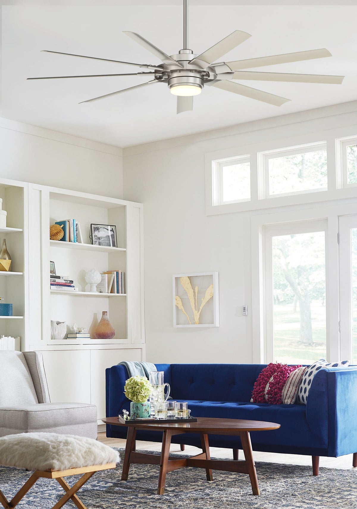 Fanimation Studio Collection Slinger v2 72-in Brushed Nickel LED Indoor/Outdoor Ceiling Fan with Remote (9-Blade)