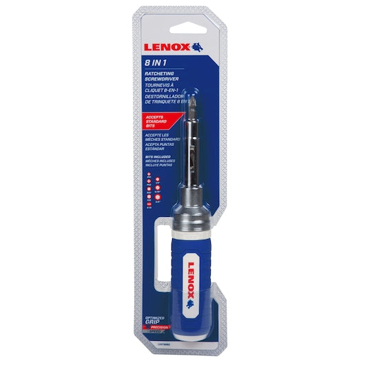 LENOX 8-in-1 Ratcheting Screwdriver Variety Pack – PH #1, PH #2, T25, SQ #2, SL 8–10, 1/4", 3/8", 5/16" Nut Drivers