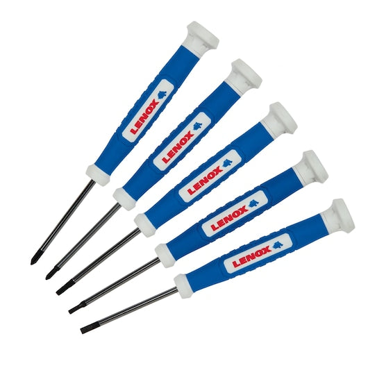 LENOX 5-Piece Precision Screwdriver Set with Plastic Case – Sizes SL 1/16, SL 3/32, SL 1/8, PH #0, PH #00
