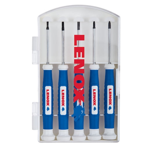 LENOX 5-Piece Precision Screwdriver Set with Plastic Case – Sizes SL 1/16, SL 3/32, SL 1/8, PH #0, PH #00