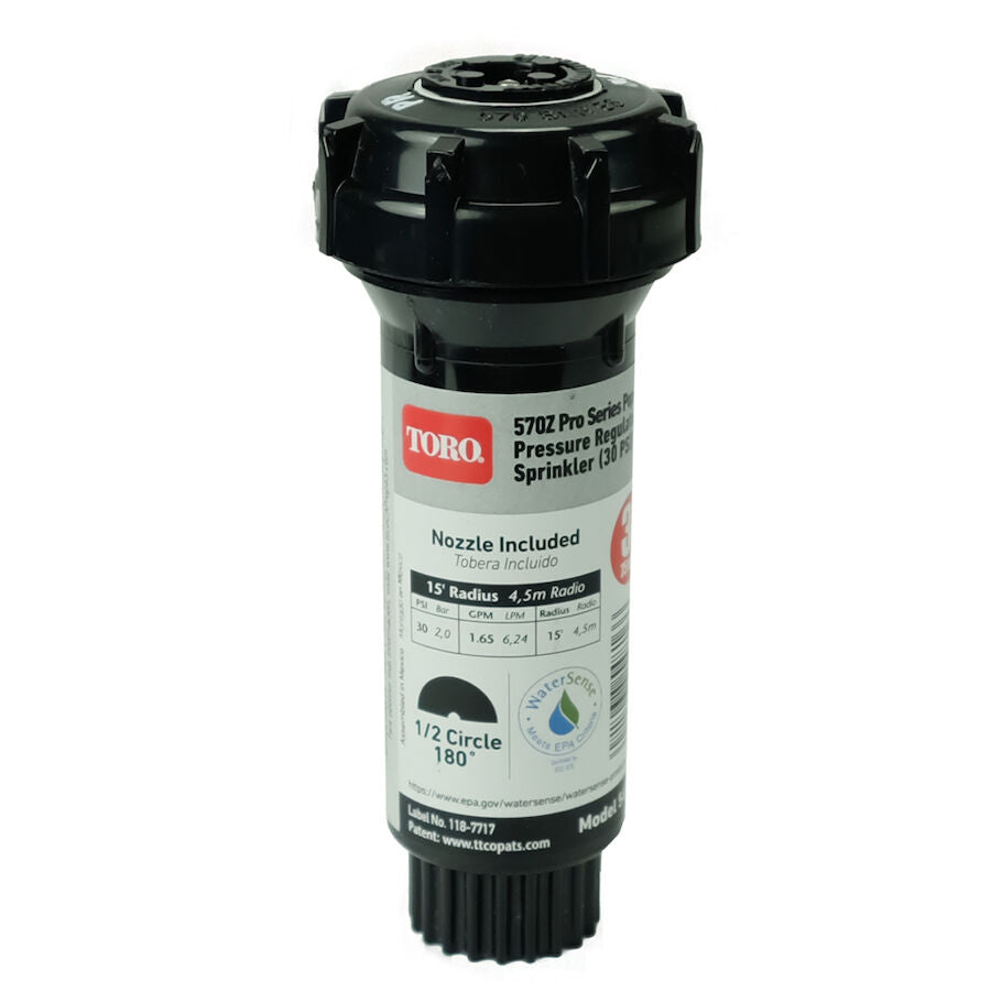 Toro 570 Series 3 in. Half-Circle Pop-Up Sprinkler, Pressure-Regulated 30 PSI, 15 ft Radius