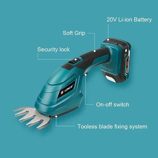 Liangye Battery Garden Tool 20V Cordless Grass Cutter, Hedge Shears and Raker