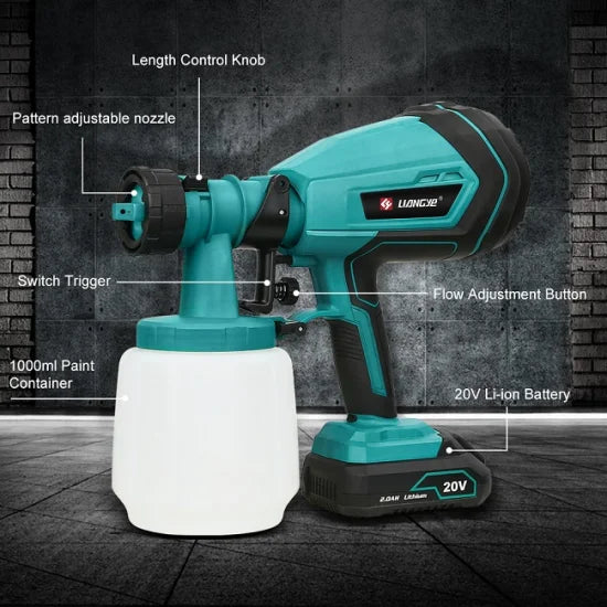 Liangye Battery Operated Portable Power Tools 18V Airless Cordless HVLP Spray Gun Paint Sprayer