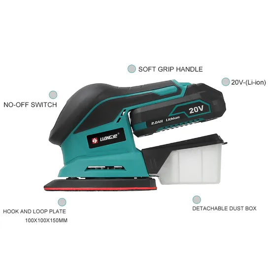 Liangye Battery Power Tools 20V Cordless Electric Hand Held Palm Sander for Wood