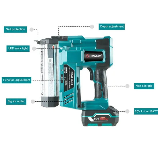 Liangye Factory 20V Rechargeable Battery Operated Power Tools Cordless Crown Stapler and Brad Nailer