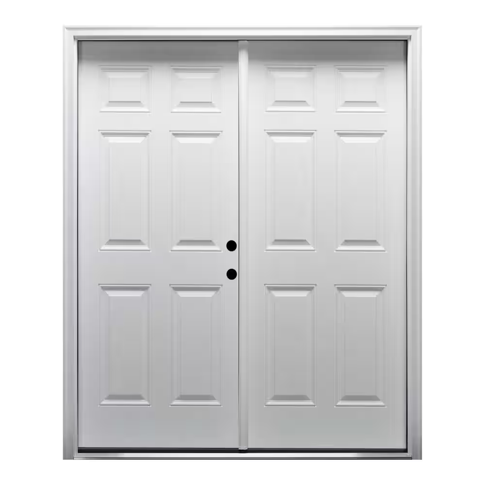 MMI Door 60 in. x 80 in. Left-Hand Inswing Classic 6-Panel Primed Steel Prehung Front Door with Brickmould