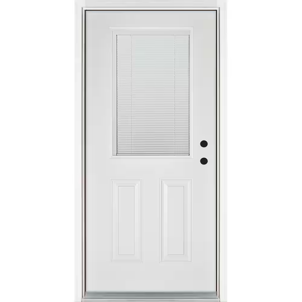 MP Doors 36 in. x 80 in. Low-E Blinds Between Glass White Left-Hand Inswing 1/2 Lite Clear Fiberglass Prehung Front Door