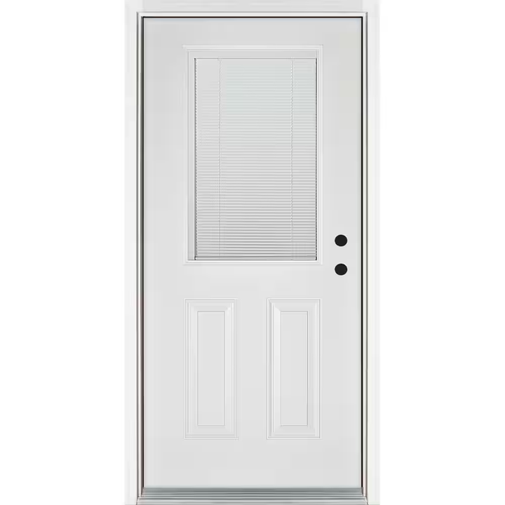 MP Doors 36 in. x 80 in. Low-E Blinds Between Glass White Left-Hand Inswing 1/2 Lite Clear Fiberglass Prehung Front Door