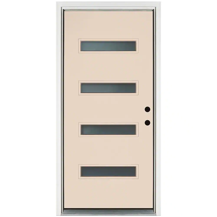 MP Doors 36 in. x 80 in. Smooth Latte Left-Hand Inswing 4-Lite Frosted Painted Fiberglass Prehung Front Door