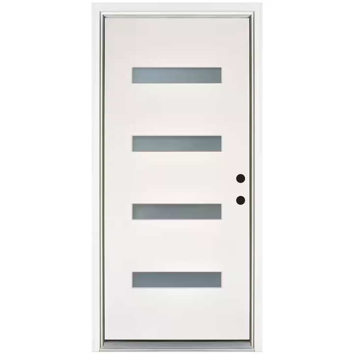 MP Doors 36 in. x 80 in. Smooth White Left-Hand Inswing 4-Lite Frosted Fiberglass Prehung Front Door