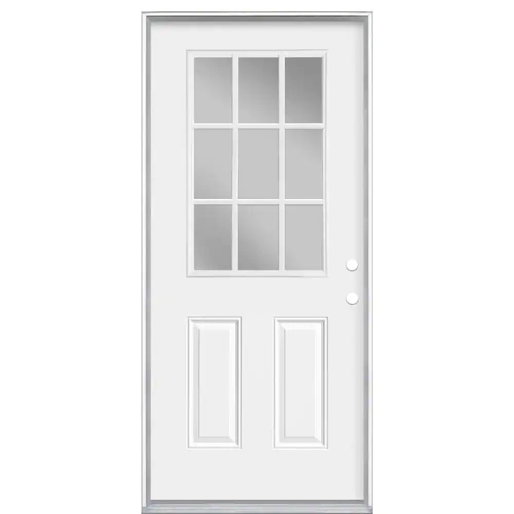 Masonite 36 in. x 80 in. Premium 9 Lite Left Hand Inswing Primed Steel Prehung Front Exterior Door with No Brickmold