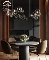 DLSS Lighting Modo Clear Bubbles Glass Round Black Chandelier/Pendant Light