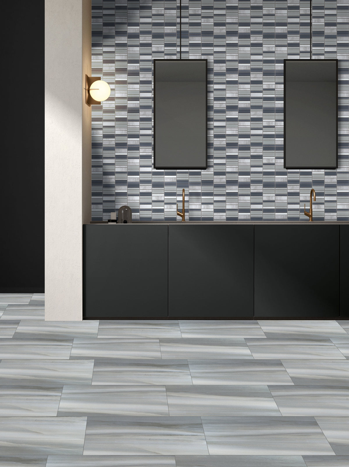Emser La Vie 14-Pack Gray Glass Border Tile, 12 in. x 12 in. Mosaic