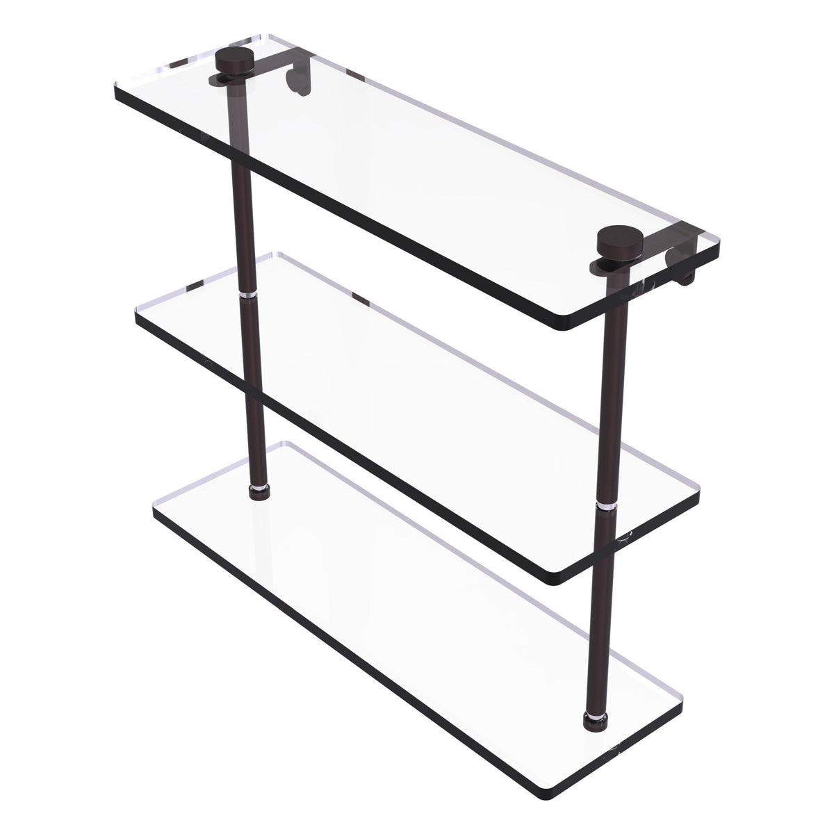 Allied Brass 22 in. L x 18 in. H x 5 in. W 3-Tier Clear Glass Bathroom Shelf with Towel Bar, Satin Chrome