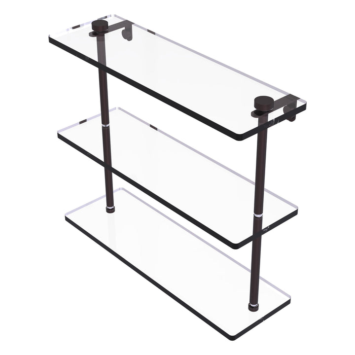 Allied Brass 22 in. L x 18 in. H x 5 in. W 3-Tier Clear Glass Bathroom Shelf with Towel Bar, Satin Chrome