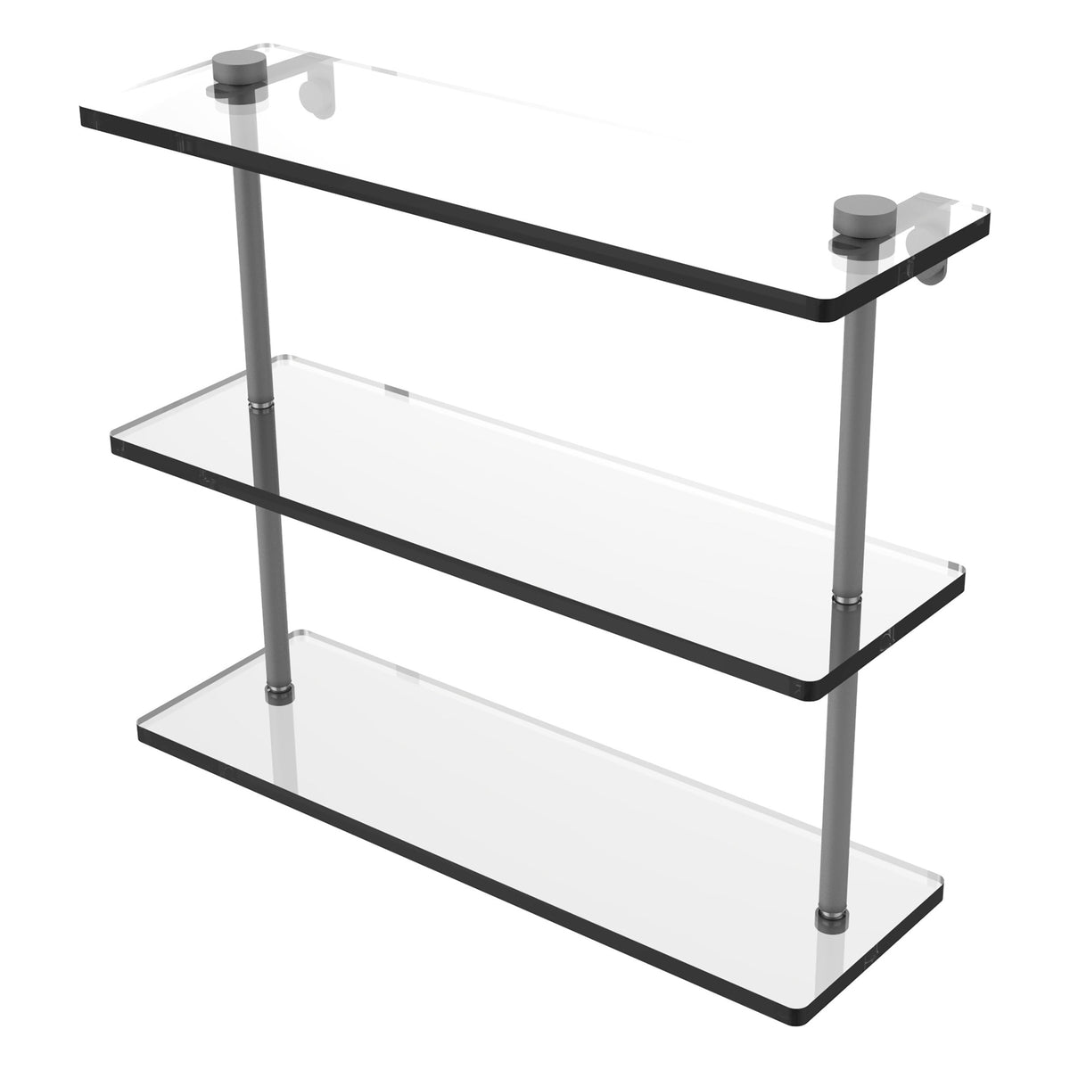 Allied Brass 22 in. L x 18 in. H x 5 in. W 3-Tier Clear Glass Bathroom Shelf with Towel Bar, Satin Chrome