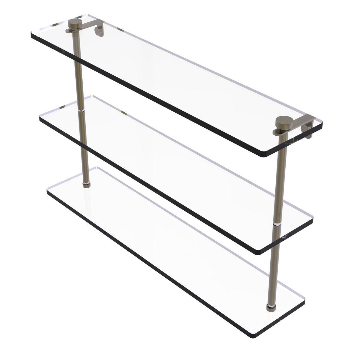 Allied Brass 22 in. L x 18 in. H x 5 in. W 3-Tier Clear Glass Bathroom Shelf with Towel Bar, Satin Chrome