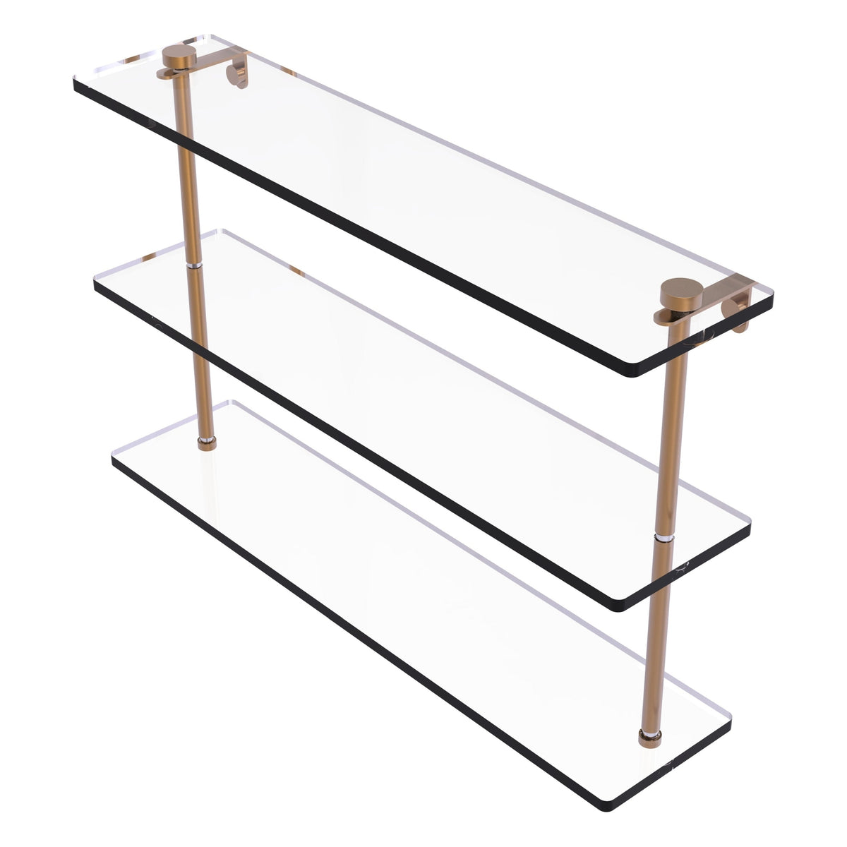 Allied Brass 22 in. L x 18 in. H x 5 in. W 3-Tier Clear Glass Bathroom Shelf with Towel Bar, Satin Chrome