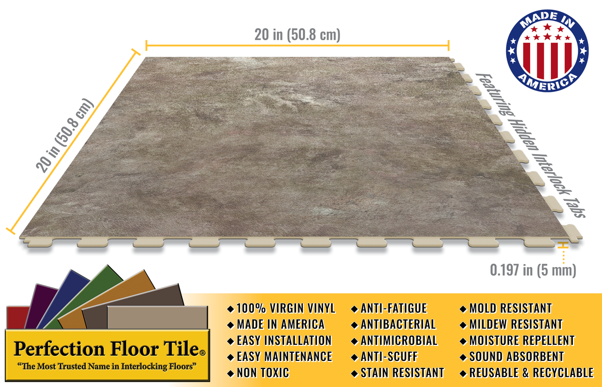 Perfection Floor Tile Stonecraft Collection Atlantic Slate Satin 20-in x 20-in Water-Resistant Interlocking Luxury Vinyl Tile Flooring, 16.7-sq ft Case