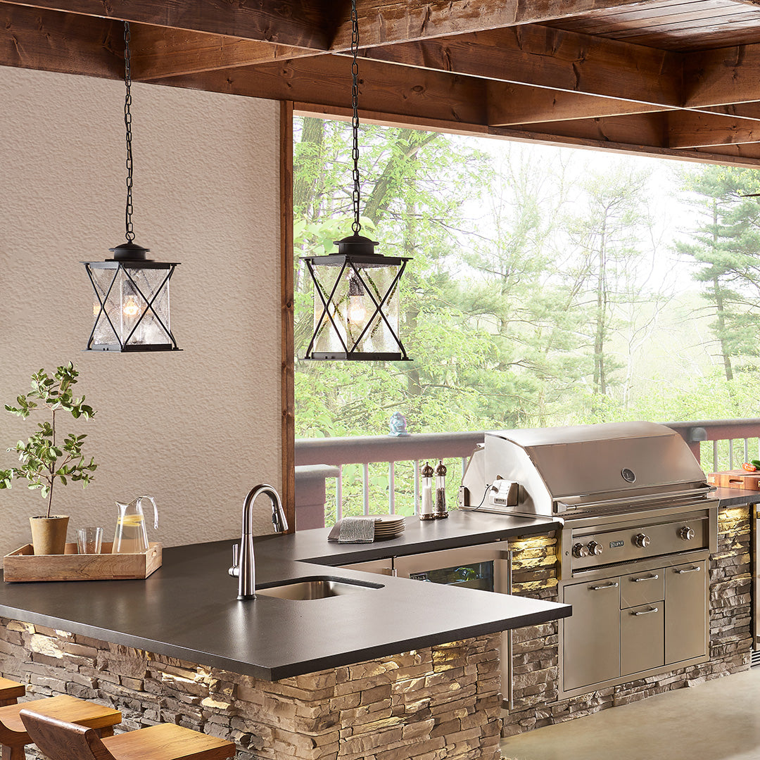Kichler Argyle Weathered Zinc Outdoor Hanging Lantern with Clear Seeded Glass, 9.5 in. W x 16.75 in. H