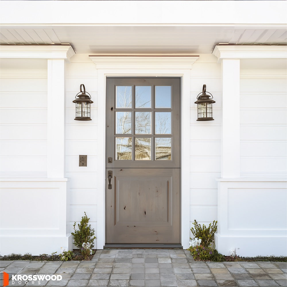 Krosswood 36 in. x 80 in. Farmhouse Knotty Alder Left-Hand Inswing 9-Lite Clear Glass Unfinished Dutch Wood Prehung Front Door