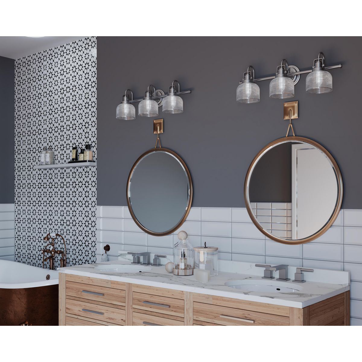 Progress Lighting Archie Collection Three-Light Bath & Vanity, Clear Prismatic Glass, 26.25 in W
