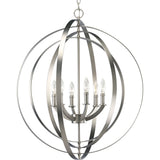 Progress Lighting Equinox Brushed Nickel Transitional Globe Pendant Light, 27.75 in W x 30 in H, 6-Light