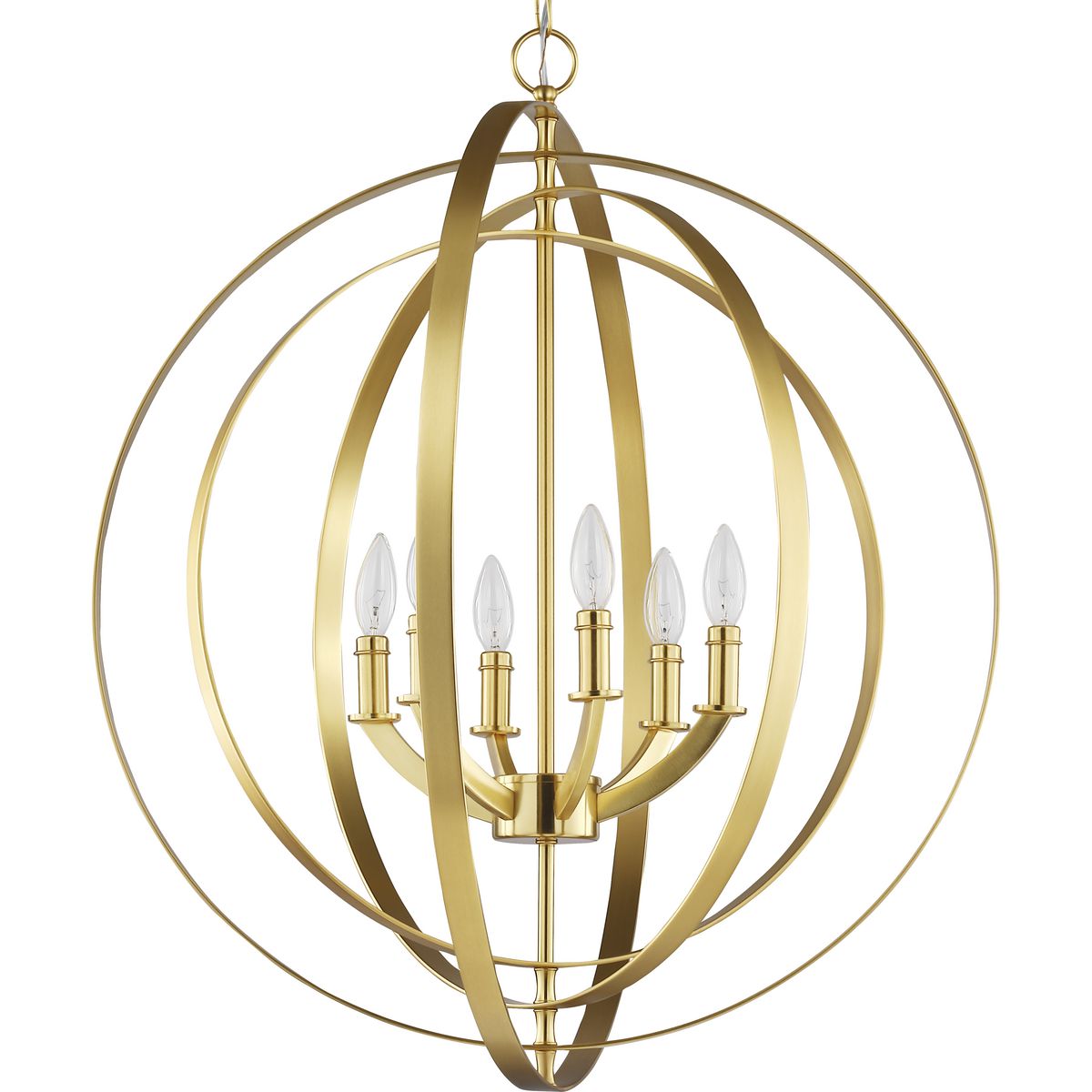 Progress Lighting Equinox Brushed Nickel Transitional Globe Pendant Light, 27.75 in W x 30 in H, 6-Light