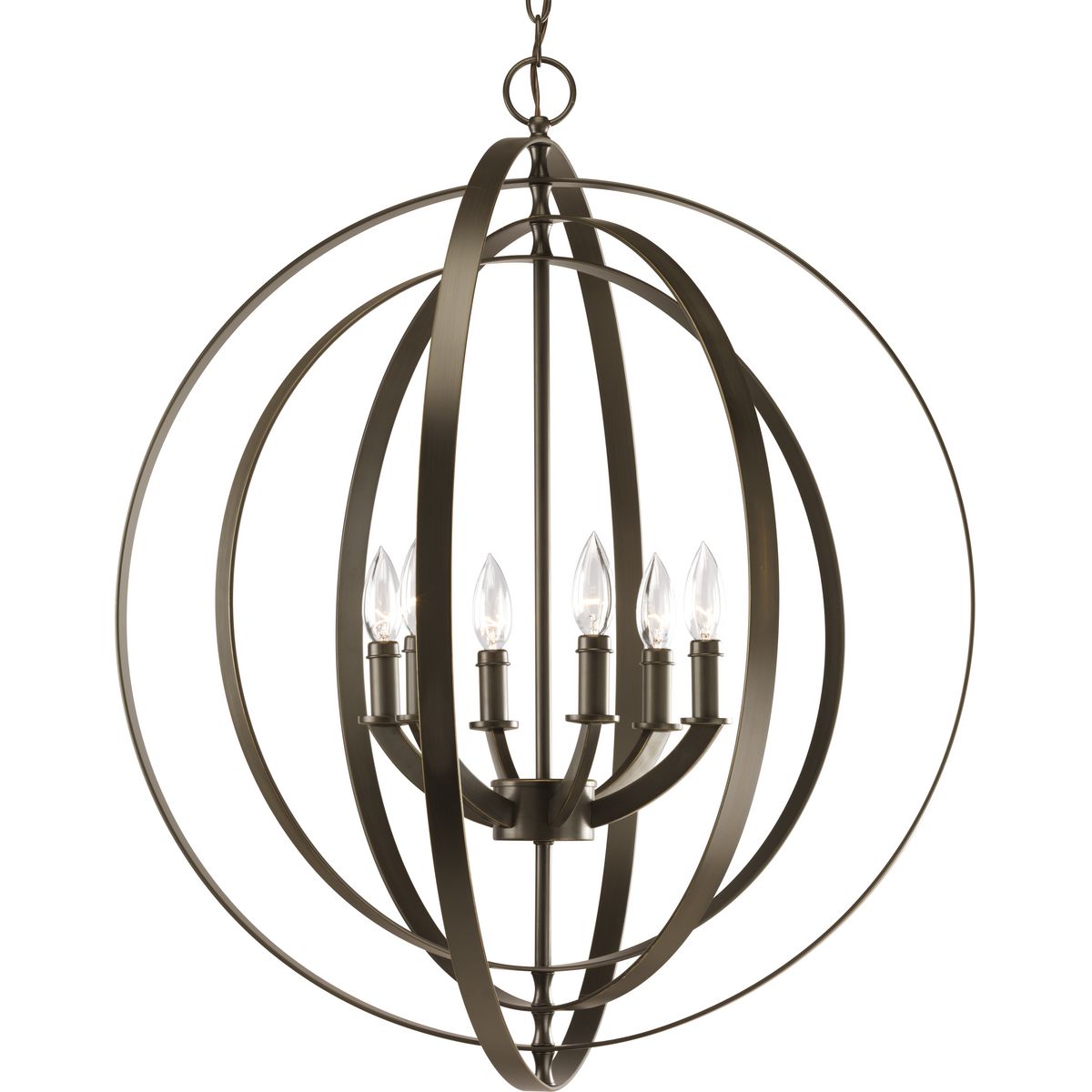 Progress Lighting Equinox Brushed Nickel Transitional Globe Pendant Light, 27.75 in W x 30 in H, 6-Light
