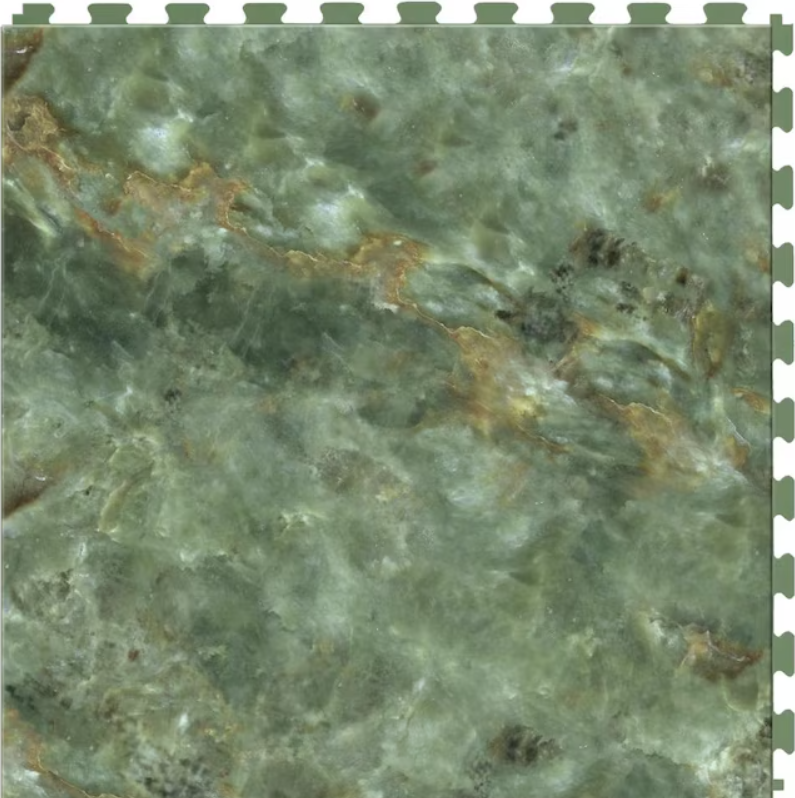 Perfection Floor Tile Sample – Gemstone Collection Verde Stone/Satin Water-Resistant Marble-Look Interlocking Vinyl Tile, 20 in x 20 in, 5 mm