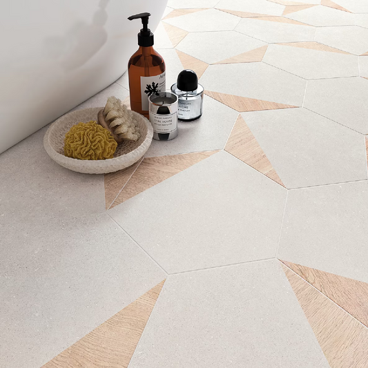 Pergola Wood White 12.5" Hexagon Matte Porcelain Tile