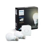 Philips Hue White A19 LED 60W Equivalent Dimmable Smart Wireless Lighting Starter Kit – 2 Bulbs + Bridge