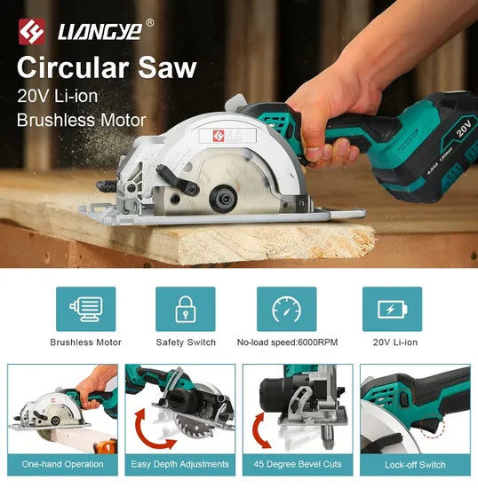 Power Tools Factroy Liangye 20V Rechargeable Battery Operated Electric Portable Brushless Circular Saw