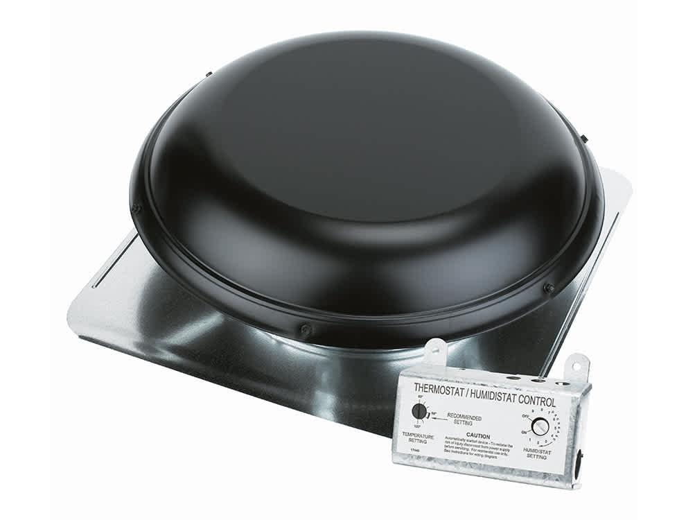Air Vent Roof-Mount Power Attic Vent PC12 with Humidistat/Thermostat 1170 CFM Black