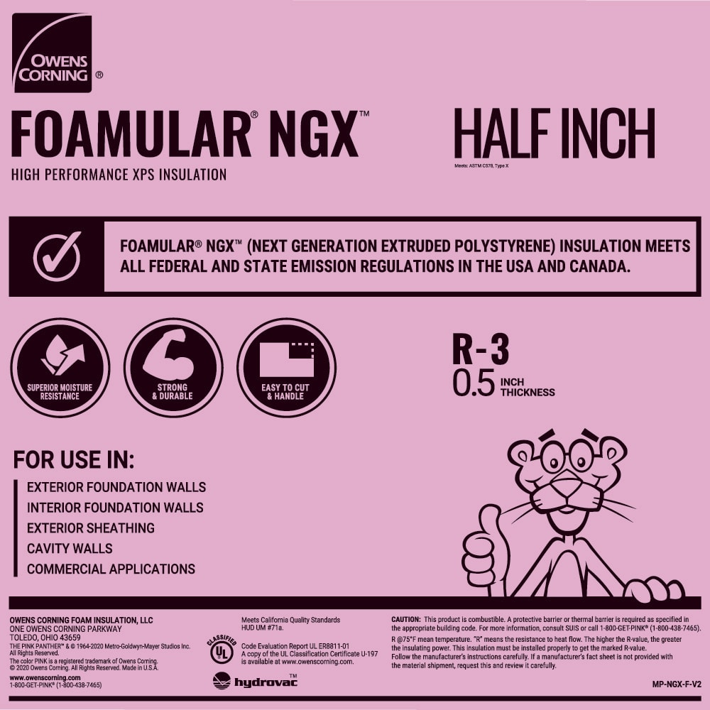 Owens Corning FOAMULAR Foam Board SSE F-250 1/2" x 48" x 96"