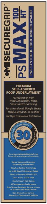 CMI SecureGrip PS/MAX 100 HT Self-Adhered Roof Underlayment