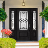 Steves & Sons Regency 64 in. x 80 in. 3/4 Lite Georgian Decorative Glass LHOS Ashwood Mahogany Fiberglass Prehung Front Door with 12 in. Sidelites