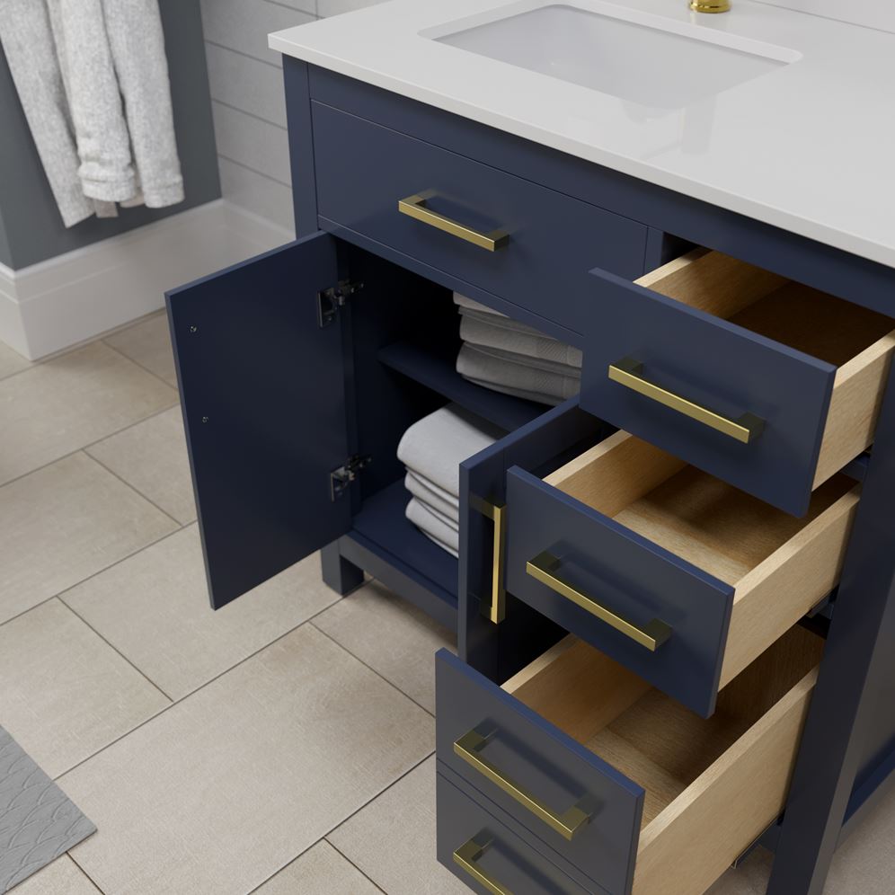 Wyndham Collection Beckett 36" Single Sink Bathroom Vanity in Dark Blue with Cultured Marble Top
