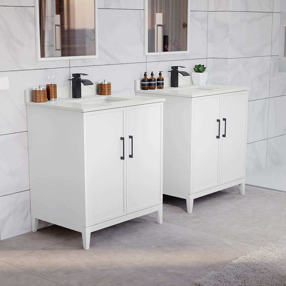 Wyndham Collection Elan 30" White Oak Bathroom Vanity with Quartz Top