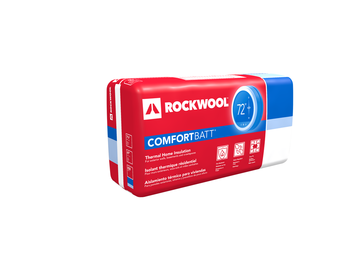 ROCKWOOL Comfortbatt R-24 Unfaced Mineral Wool Batt Insulation, 6 in x 16-1/4 in x 48 in, 43.33 sq-ft