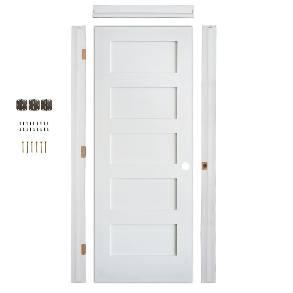 Krosswood 36 in. x 96 in. Shaker 5-Panel Primed Solid Hybrid Core MDF Interior Door Slab