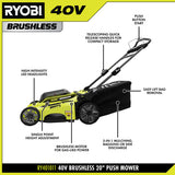 RYOBI 20 in. 40-Volt Brushless Lithium-Ion Cordless Walk-Behind Push Lawn Mower, 6.0Ah Battery & Charger Included