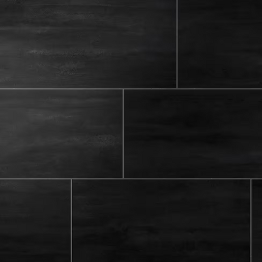 Ray Black 12" x 24" Porcelain Floor & Wall Tile, Concrete-Look, 15.5 sq ft Case