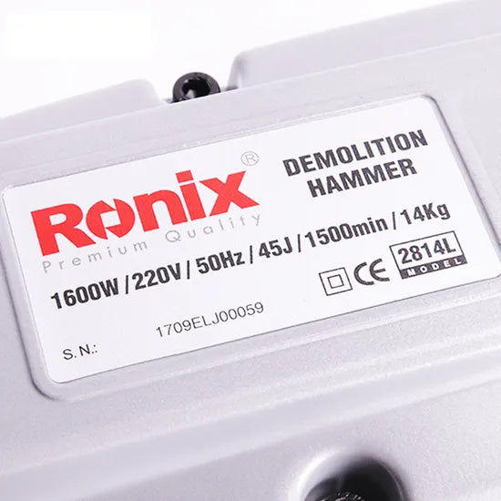 Ronix 2814L Electric Rotary Hammer Drill Is Equipped with 1600W Motor That Delivers Powerful Impact Energy Demolition Hammer