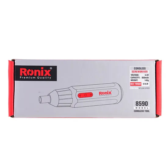 Ronix 8590 Screwdriver Set 9PCS Accessories 1nm Screw Gun Torque Setting 2 Position Handle with LED Light Cordless Screwdriver