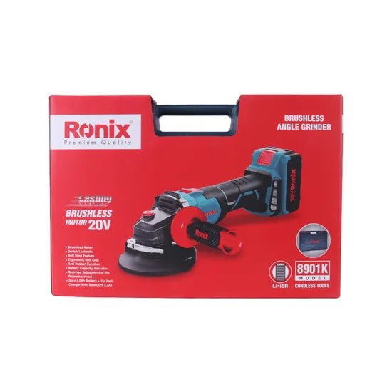 Ronix 8901 Cordless Angle Grinder Mini 20V Battery Brushless Power Motor 8500rpm Electric Grinding Tool Brushless Grinder